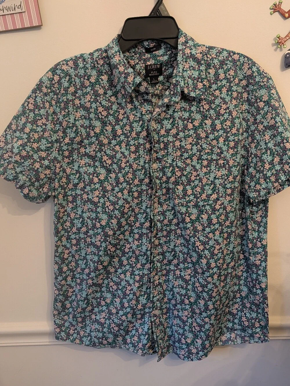 J. Crew Short Sleeve Floral Print Slim Fit Casual Button Down Shirt Size Large